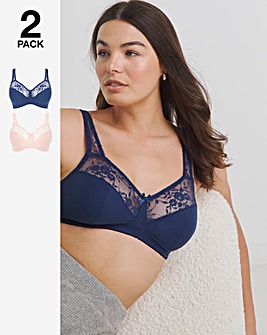 Pretty Secrets New Sarah 2 Pack Non Wired Full Cup Bras B-G Navy/Blush