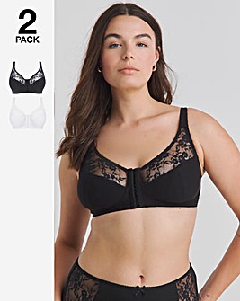 Pretty Secrets New Sarah 2 Pack Cotton Front Fastening Non Wired Full Cup Bras