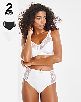 Pretty Secrets 2 Pack Cotton Lace Full Fit Brief Knickers Black/White