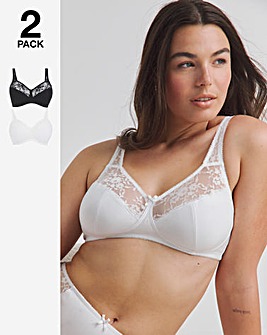 Pretty Secrets New Sarah 2 Pack Non Wired Full Cup Bras B-G White/Black