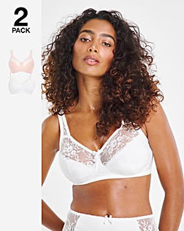 Sarah 2 Pack Non Wired Full Cup Bras B-G Blush/White