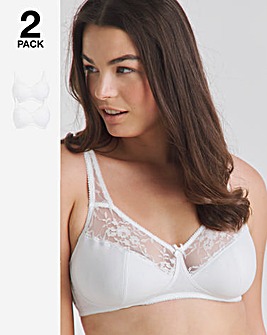 Pretty Secrets 2 Pack Cotton Lace Non Wired Full Cup Bras B-G White