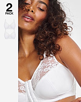 Pretty Secrets 2 Pack Cotton Lace Front Fastening Non Wired Full Cup Bras