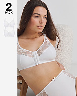 Pretty Secrets 2 Pack Cotton Lace Front Fastening Non Wired Full Cup Bras