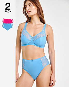 Pretty Secrets New Sarah 2 Pack Full Fit Brief Knickers Pink/Blue