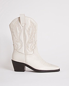 Shania Leather Western Embroidered Calf Boots Wide Fit