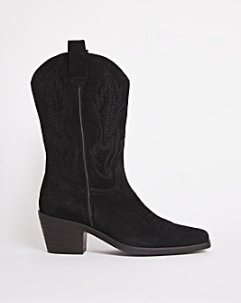 Shania Suede Western Embroidered Calf Boots Wide Fit