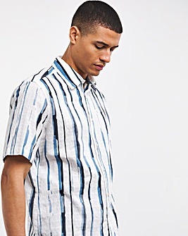 BOSS Short Sleeved Blue Striped Shirt