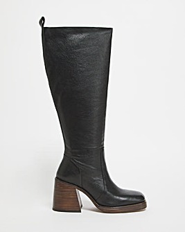 Cabra Leather Platform Knee High Boots Ex Wide Fit Standard Calf