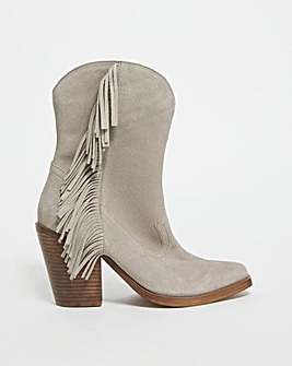 Suede Fringe Calf Boots Ex Wide