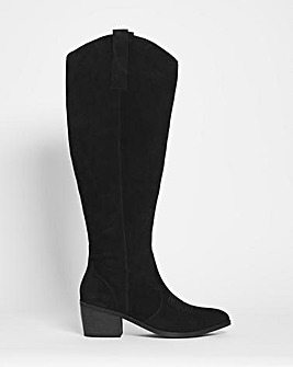 Elstra Suede Embroidered Knee High Boots Ex Wide Fit Standard Calf