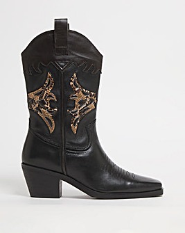 Halver Leather Colour Block Western Calf Boots Wide Fit