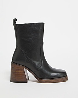 Hermanas Leather Platform Block Heel Calf Boots Ex Wide Fit