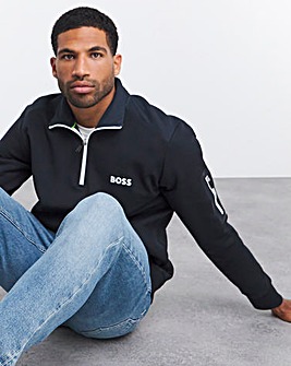 BOSS Navy Zip Neck Sweatshirt