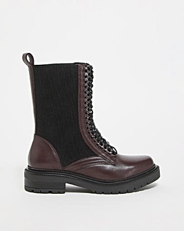 Malaga Leather Chain Eyelet Calf Boots Wide Fit