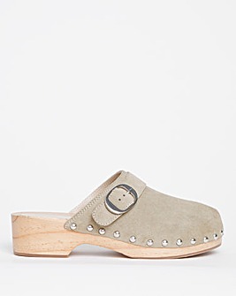 Clover Suede Closed Toe Clog Shoes Wide Fit