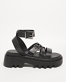 Laila Leather Chunky Cleated Ankle Tie Sandals Wide Fit