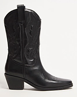 Shania Leather Calf Height Western Boots Wide Fit