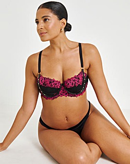 Ann Summers Tell Me About It Padded Balcony Wired Bra Black/Pink