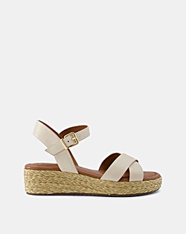 Dune London Linnie Leather Cross Strap Wedge Sandals E Fit