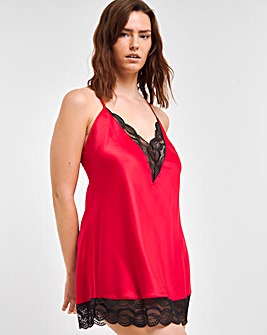 Ann Summers Adoration Satin and Lace Chemise Red/Black