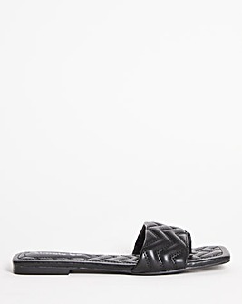 Zigzag Quilted Flat Mule Sandals Wide