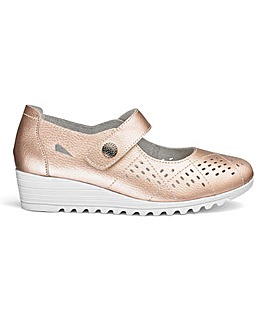 Heavenly Soles Touch and Close Leather Wedge Shoes Wide E Fit