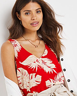 Red Print V-Neck Woven Vest