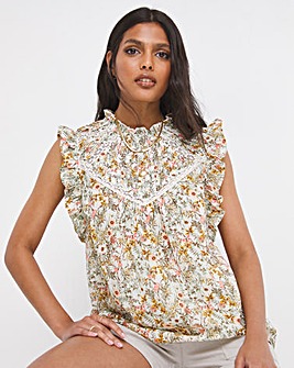 Multi Floral Sleeveless Lace Insert Top