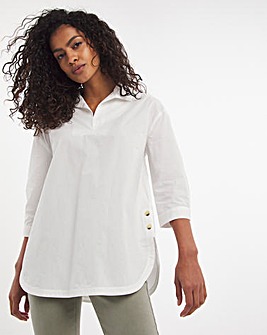 Ivory Button Side Relaxed Fit Three Quarter Length Shirt