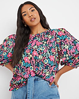 Ditsy Floral Print Puff Sleeve Top