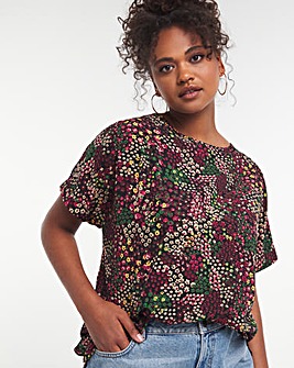 Pink Ditsy Floral Print Longline Boxy Top