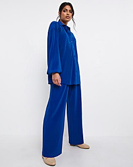 Blue Long Sleeve Plisse Shirt Co-ord