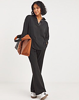 Black Three Quarter Sleeve Satin Trim Shirt