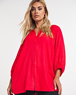 Coral Viscose Collarless Blouse With Three Quarter Sleeves
