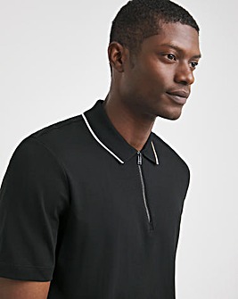 BOSS Short Sleeve Black Zip Neck Polo