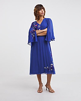 Raishma Beaded Cape Shoulder Midi Dress