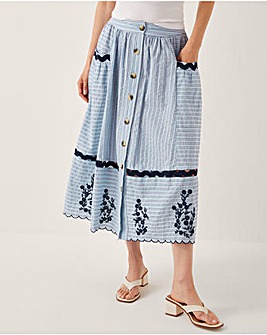 Monsoon Cara Embroidered Stripe Midi Skirt
