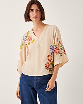 Monsoon Sylvia Floral Embroidered V-Neck Top