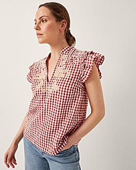 Monsoon Greta Embroidered Gingham Top