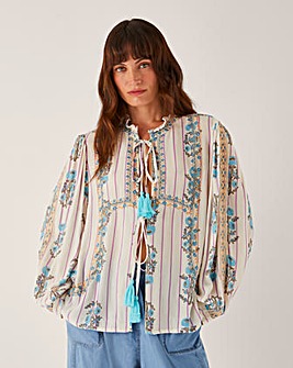 Monsoon Elora Floral Stripe Tie Blouse