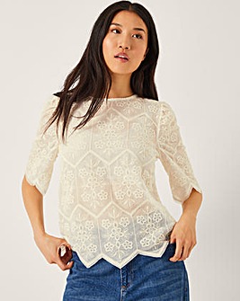 Monsoon Clara Sheer Embroidered Top