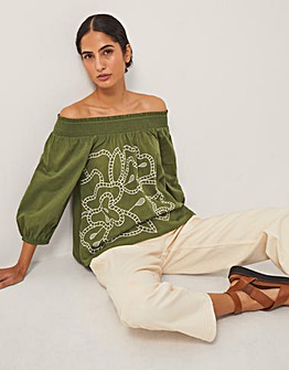 Monsoon Julie Embroidered Bardot Top