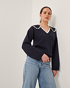 Monsoon Clay Collar V-Neck Jumper