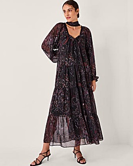 Monsoon Marianna Paisley Print Tiered Midi Dress