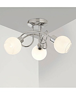 3 Light Chrome Ceiling with White Glass Shades