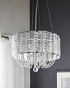 Ceiling Pendant with Fabric Wrap Shade and Glass Drops
