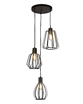 3 Light Multi-Drop Pendant with Metal Cage Shades