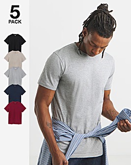 5 Pack Multi Crew Neck T-Shirts Long