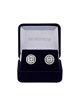 Jon Richard Silver Plated Cubic Zirconia Halo Stud Earrings - Gift Boxed